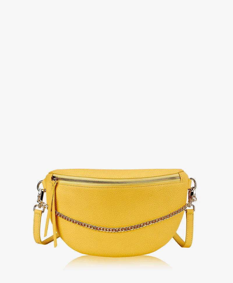 Pebble Grain Leather Dual Strap Curved Belt Sling Bag