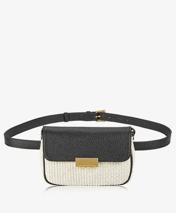 Raffia Leather Trim Multi-Wear Flap Belt Bag