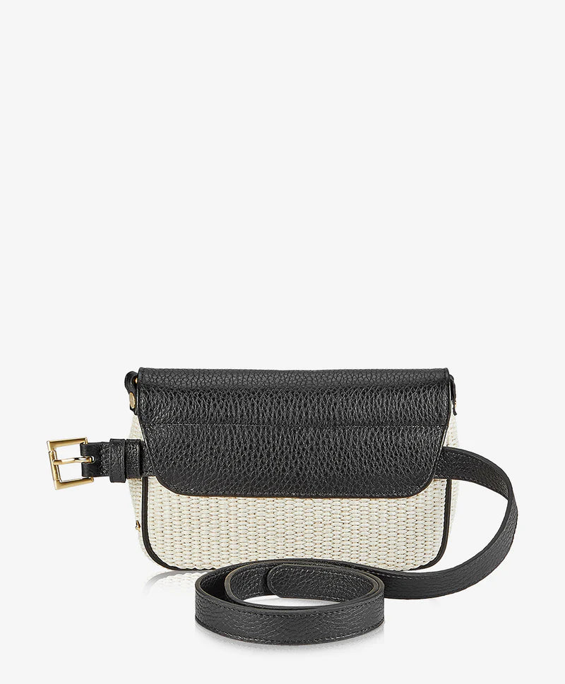 Raffia Leather Trim Multi-Wear Flap Belt Bag